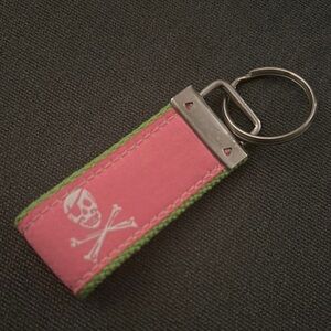 Pink and Green Skull Keychain